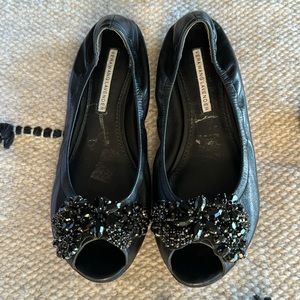 Vera Wang Lavender Label Peep Toe Ballet Flats Black size 6.5